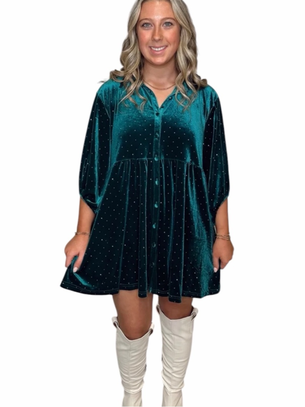 **NWT** Umgee Velvet Button-Front Babydoll Mini Dress/Tunic